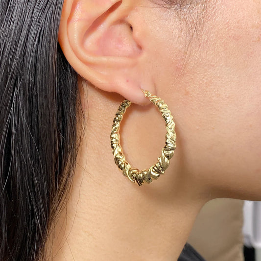 10K Yellow Gold Circle Puff Hoop Earrings