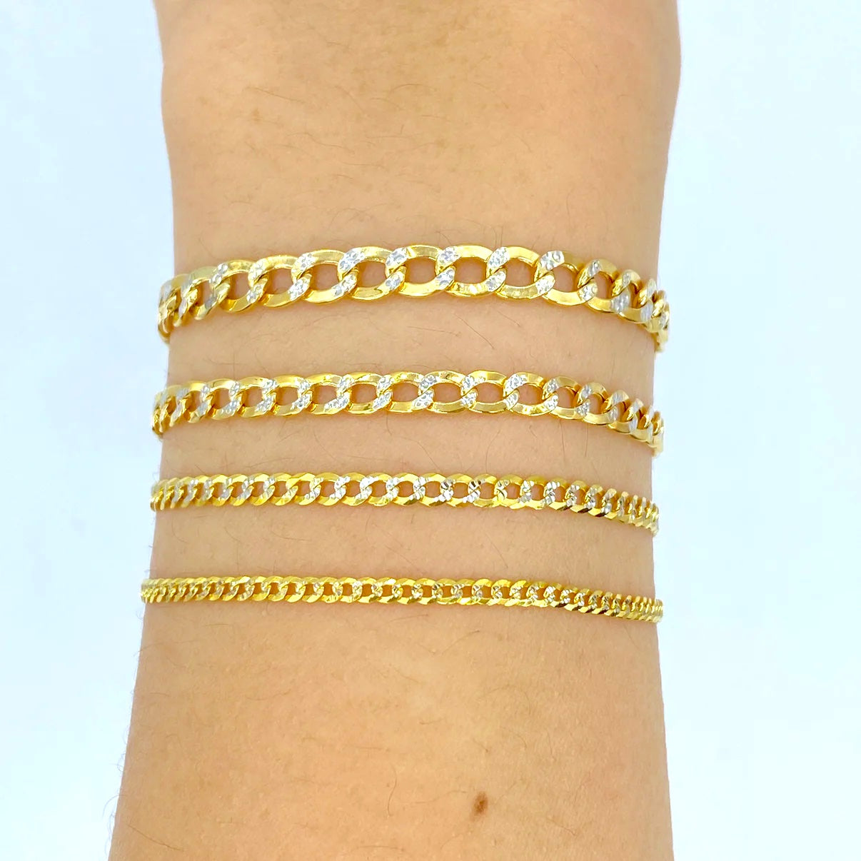 10k Gold Two-Tone Flat Cuban Link Anklets