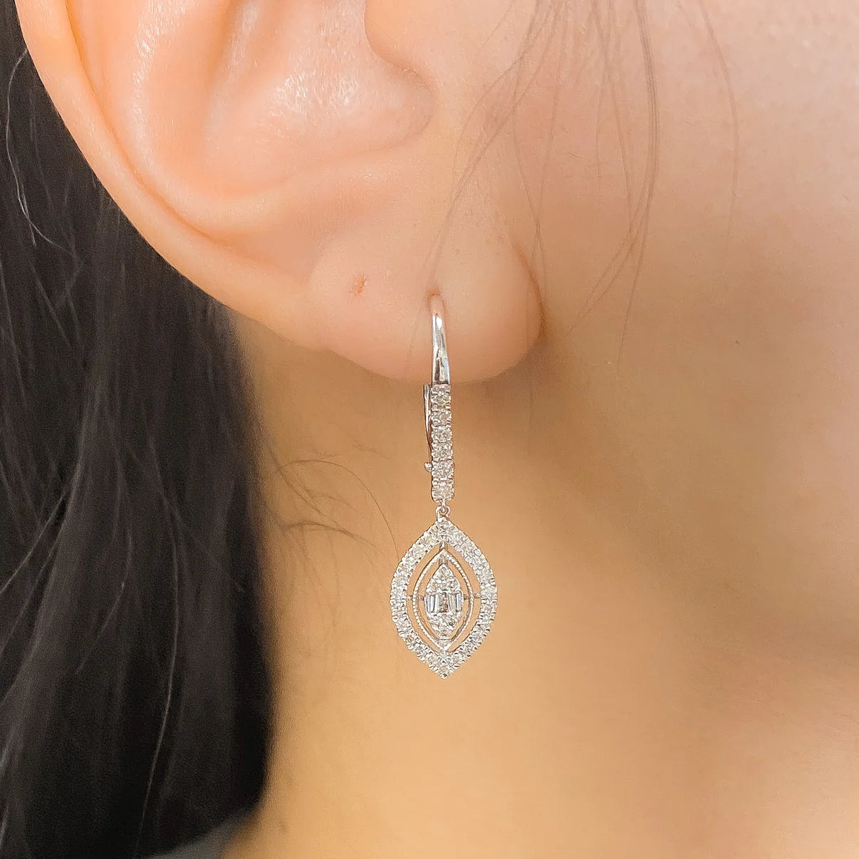 14k Gold Diamond Dangling Earring