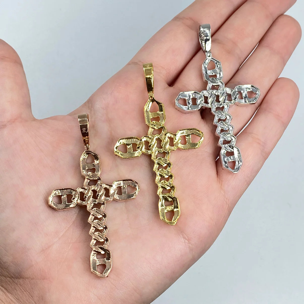 14K Gold Diamond Cuban Link Cross Pendant