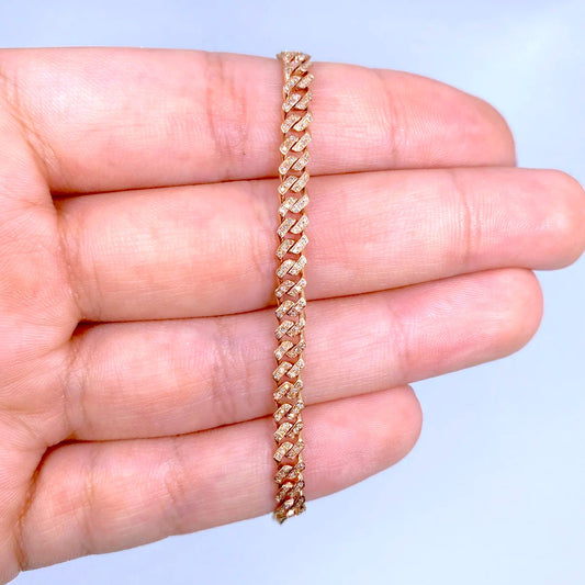 10K Gold Diamond Cuban Bracelet 4.5mm