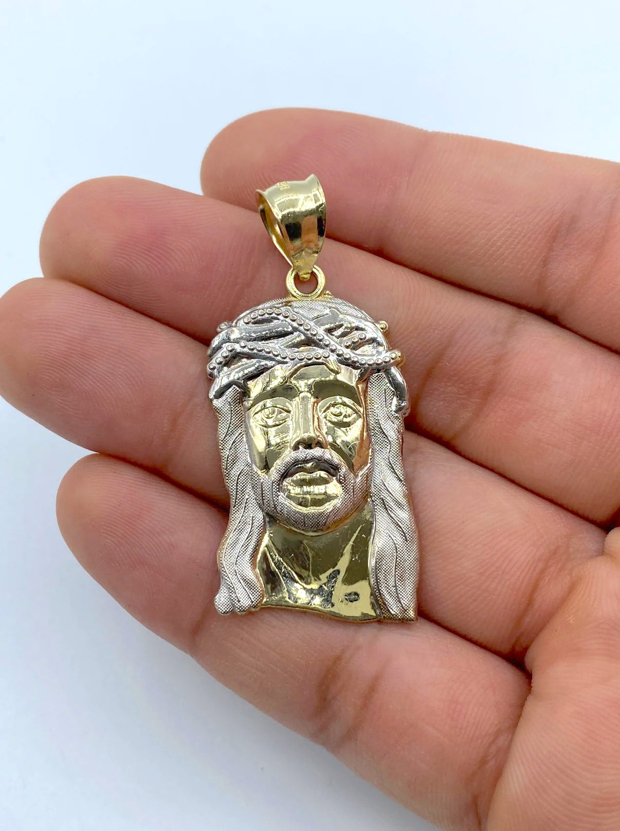 14K Gold Jesus Head Pendant 1.9"