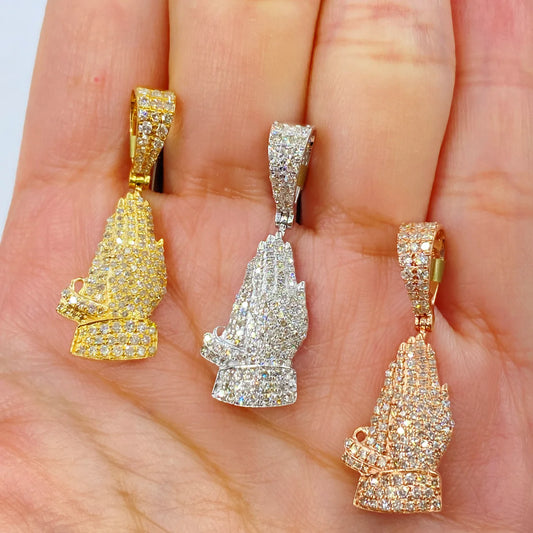 10k Gold Diamond Praying Hand Pendant