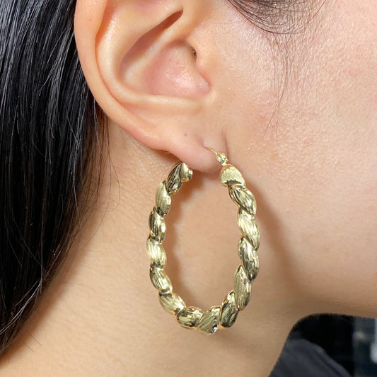 10K Yellow Gold Brided Hoop Earring 1.8inches