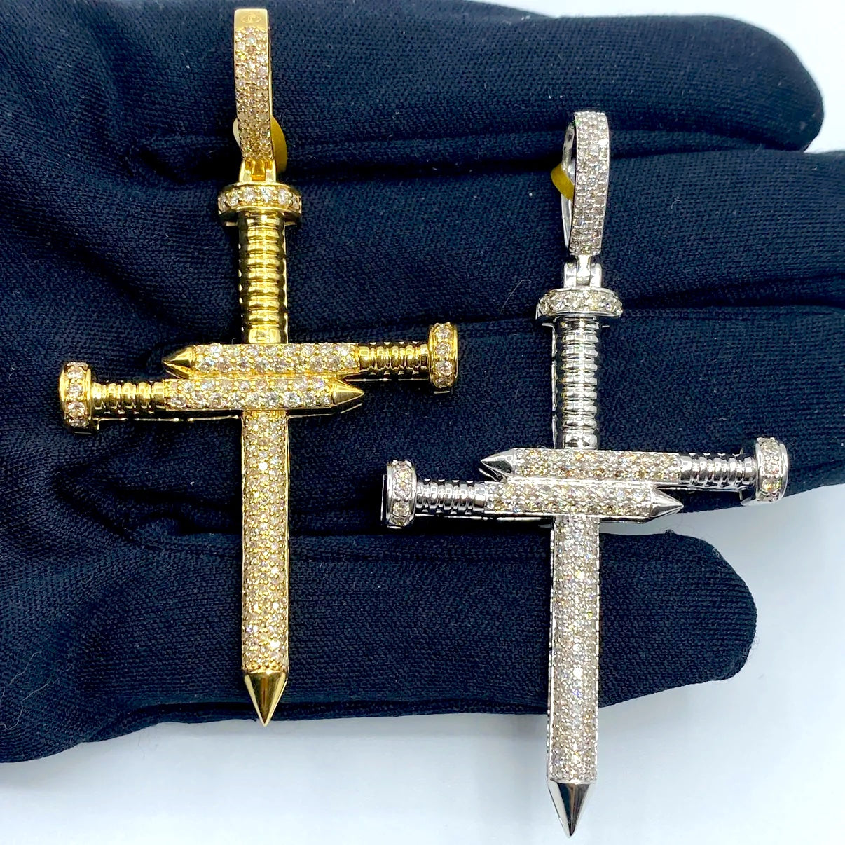 10K Gold Diamond Nail Cross Pendant