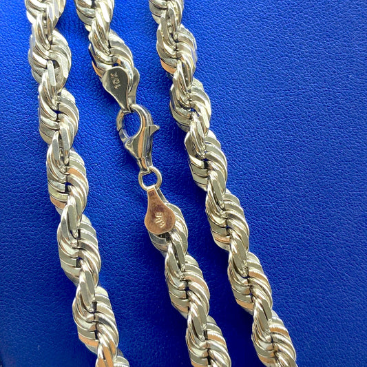 10K White Gold Rope Chain 7.5mm