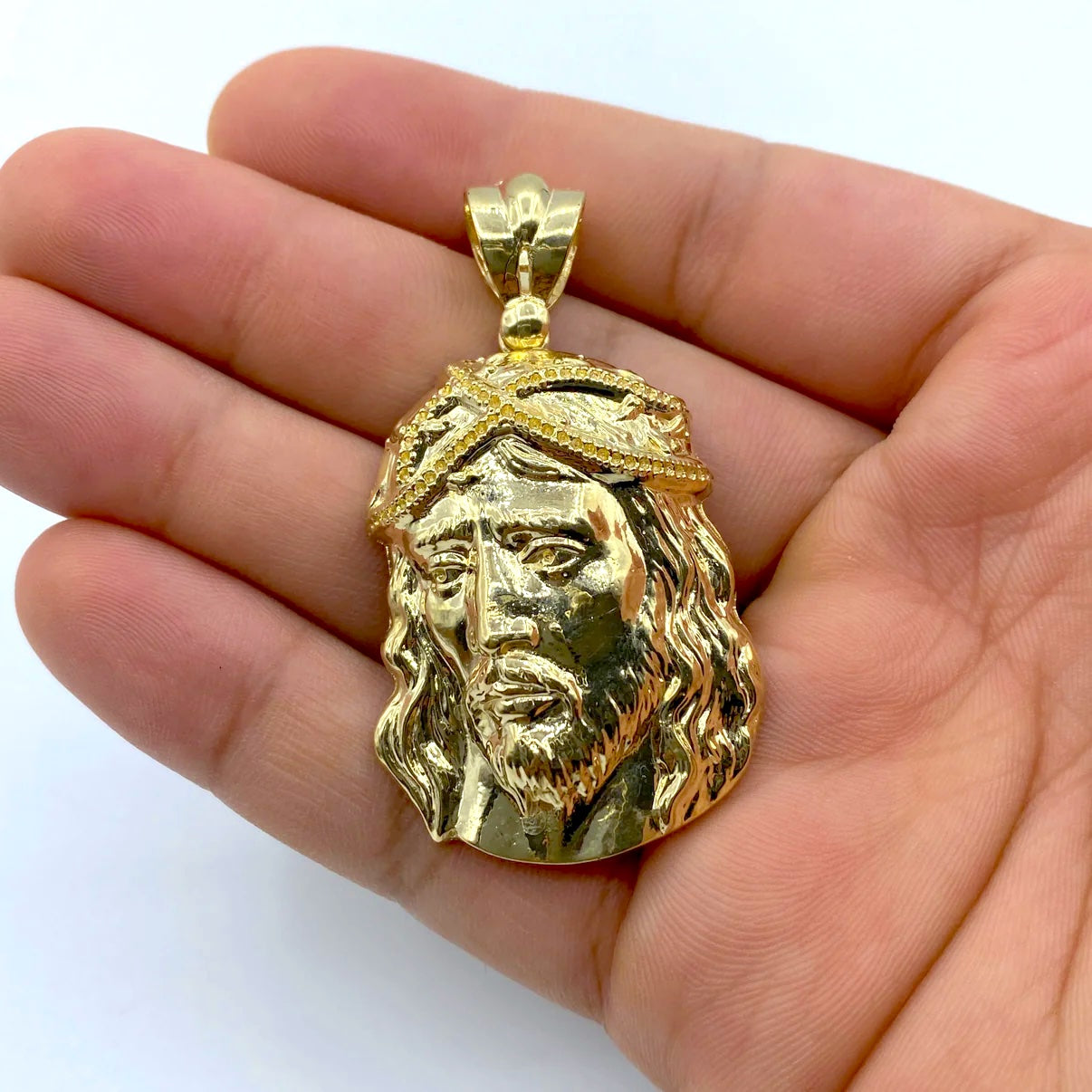 14K Gold Jesus Head Pendant 2.3"