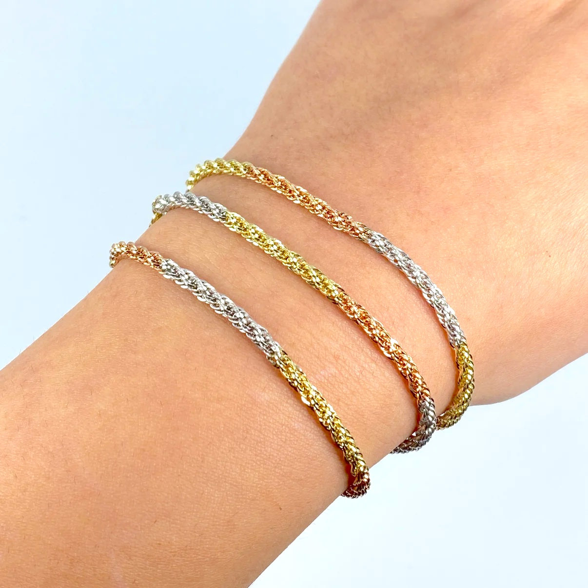 10K Tri-color Gold Twist Chain Bracelet 2.5mm