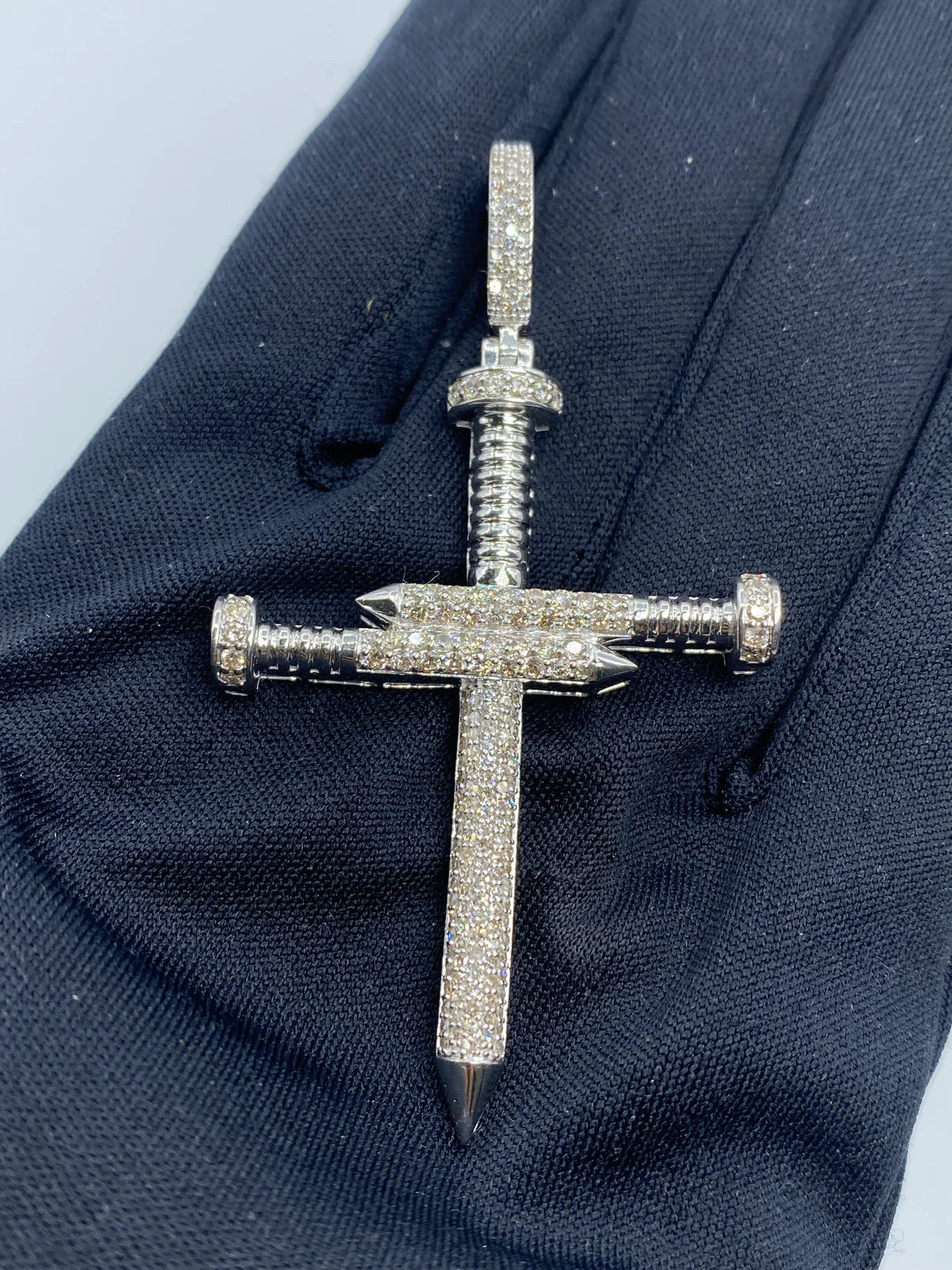 10K Gold Diamond Nail Cross Pendant