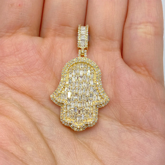 14K Gold Diamond Hamsa Pendant