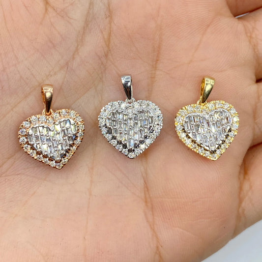 14K Gold Diamond Pave Baguette Heart Pendant