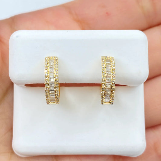 14K Gold Diamond Baguette Hoop Earring