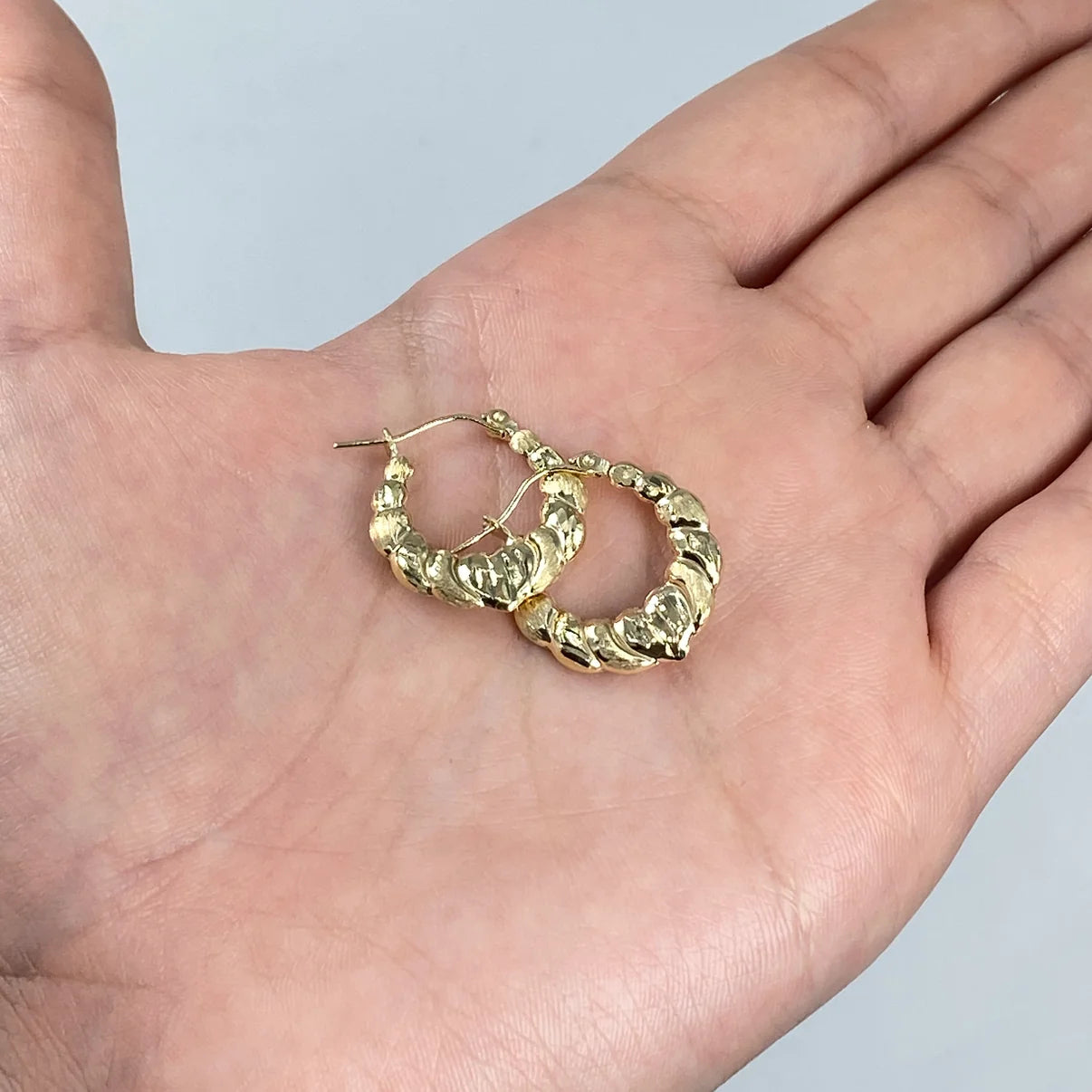 10K Yellow Gold Circle Puff Hoop Earrings