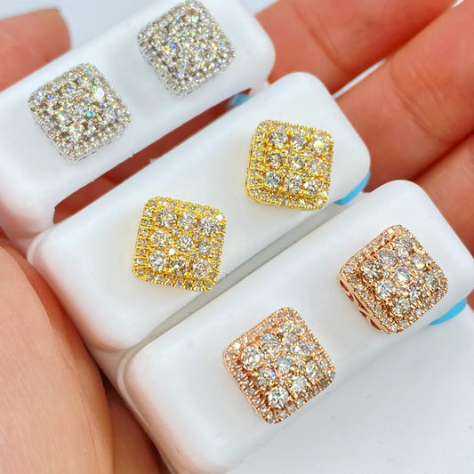 14k Gold Classic Square Diamond Earring