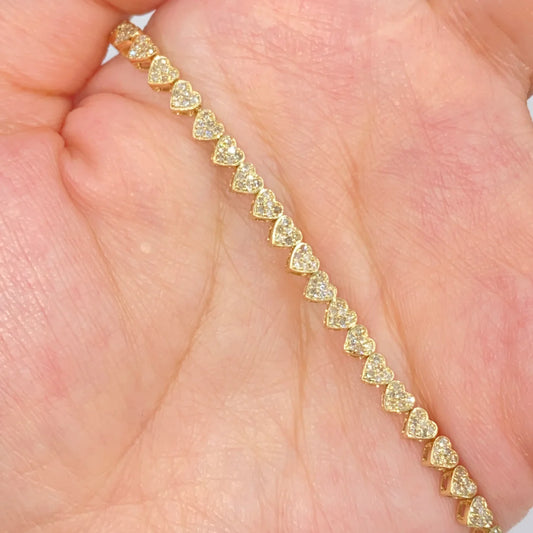 14K Gold Heart Diamond Tennis Bracelet 3.8mm