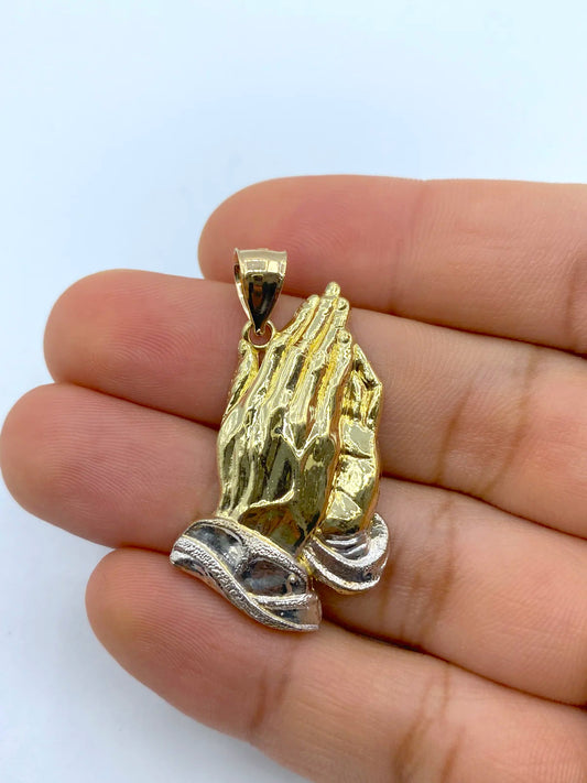 14K Gold Praying Hand Pendant 1.5"