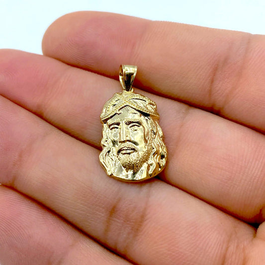 14K Gold Jesus Head Pendant 1"