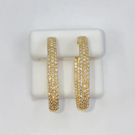 14K Gold Diamond Hoop Earring 1.5"