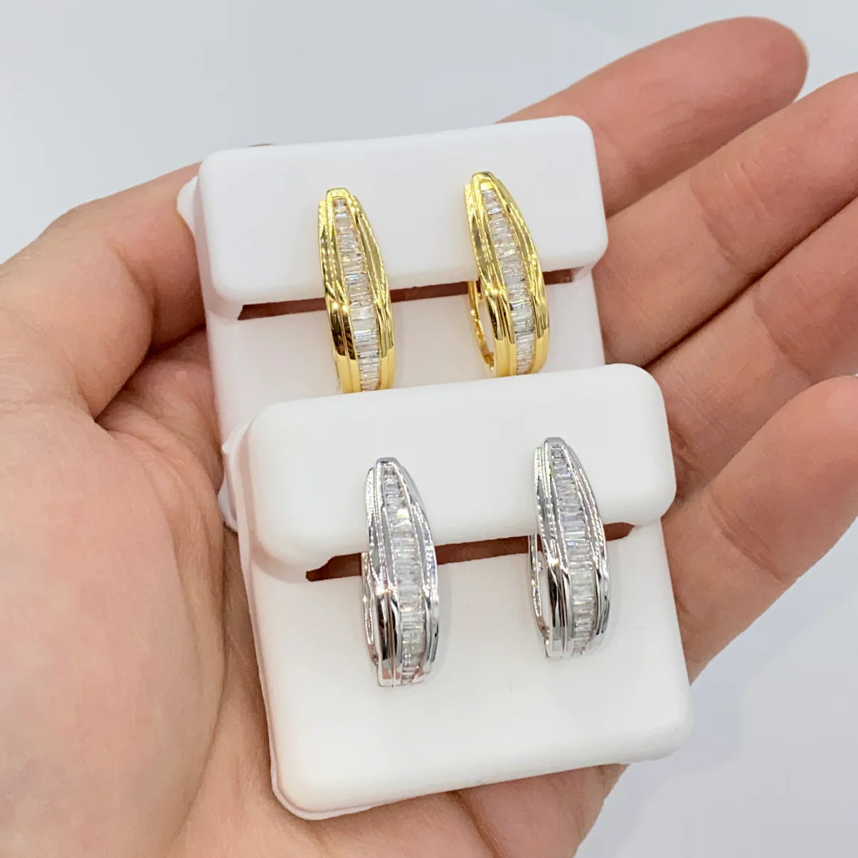 14K Gold Diamond Baguette Hoop Earring