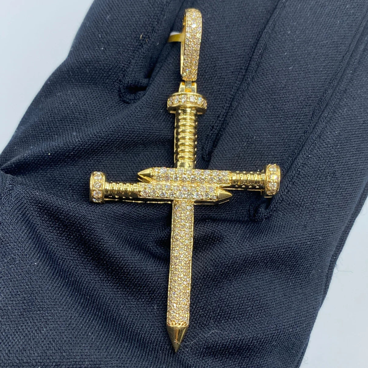 10K Gold Diamond Nail Cross Pendant