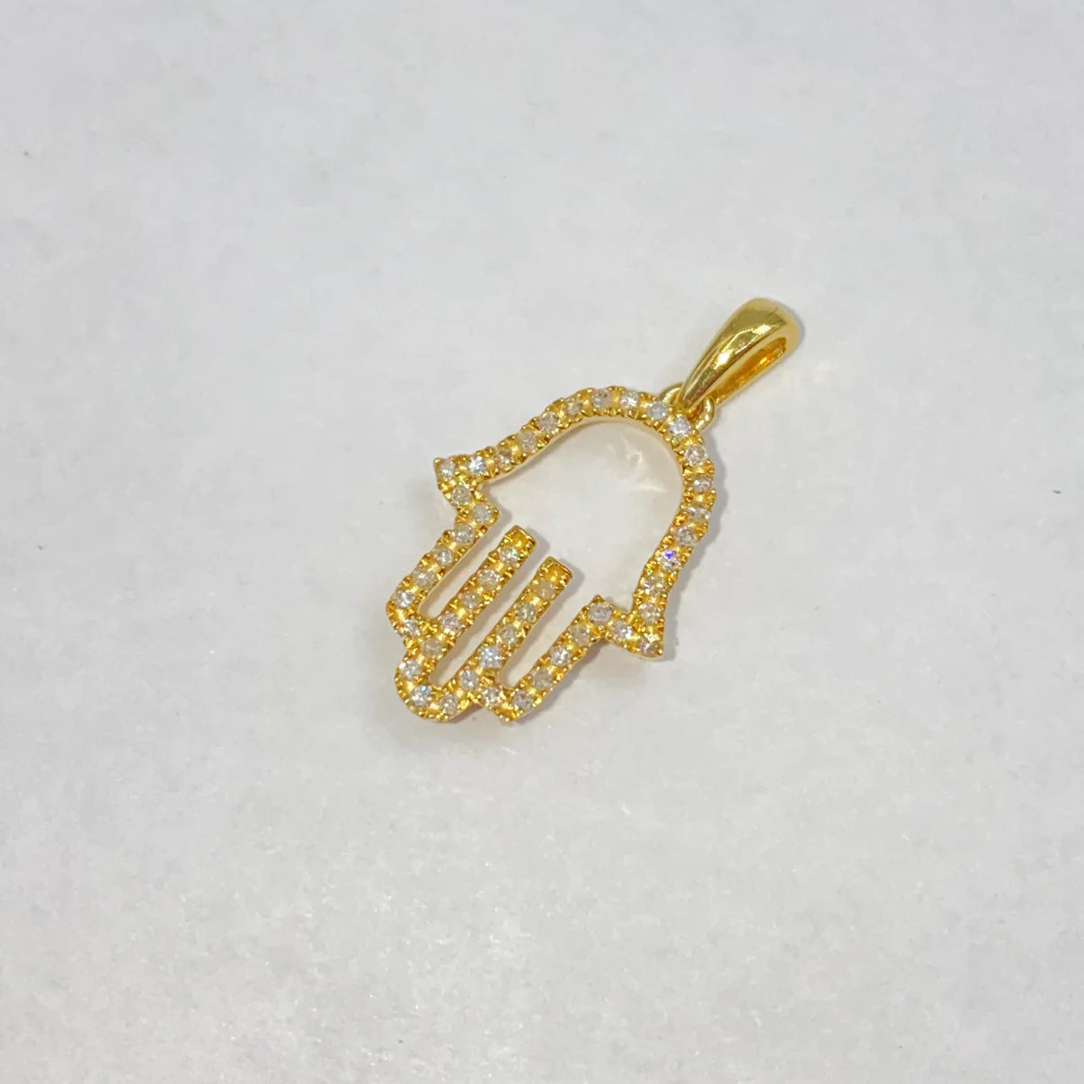 14K Gold Diamond Hamsa Pendant