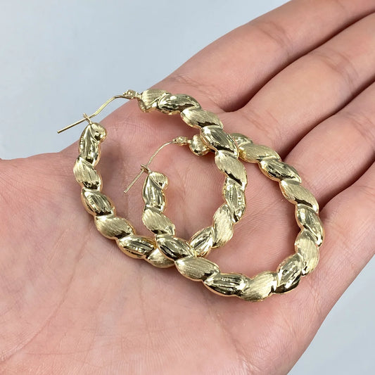 10K Yellow Gold Brided Hoop Earring 1.8inches