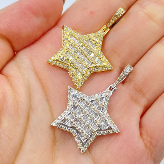 10k Gold Diamond Baguette Star Pendant