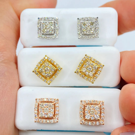 14k Gold Square Diamond Earring