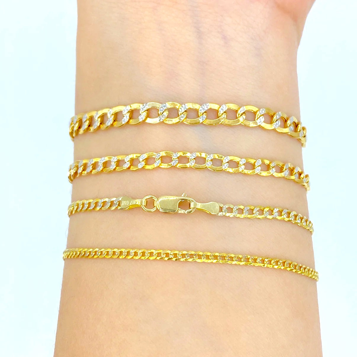 10k Gold Two-Tone Flat Cuban Link Anklets