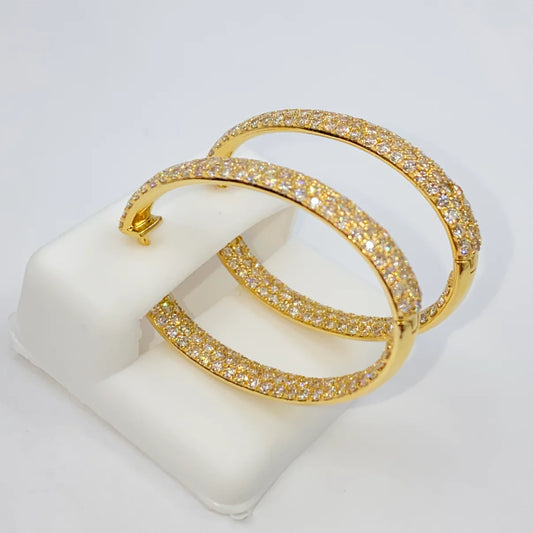 14K Gold Diamond Hoop Earring 1.5"