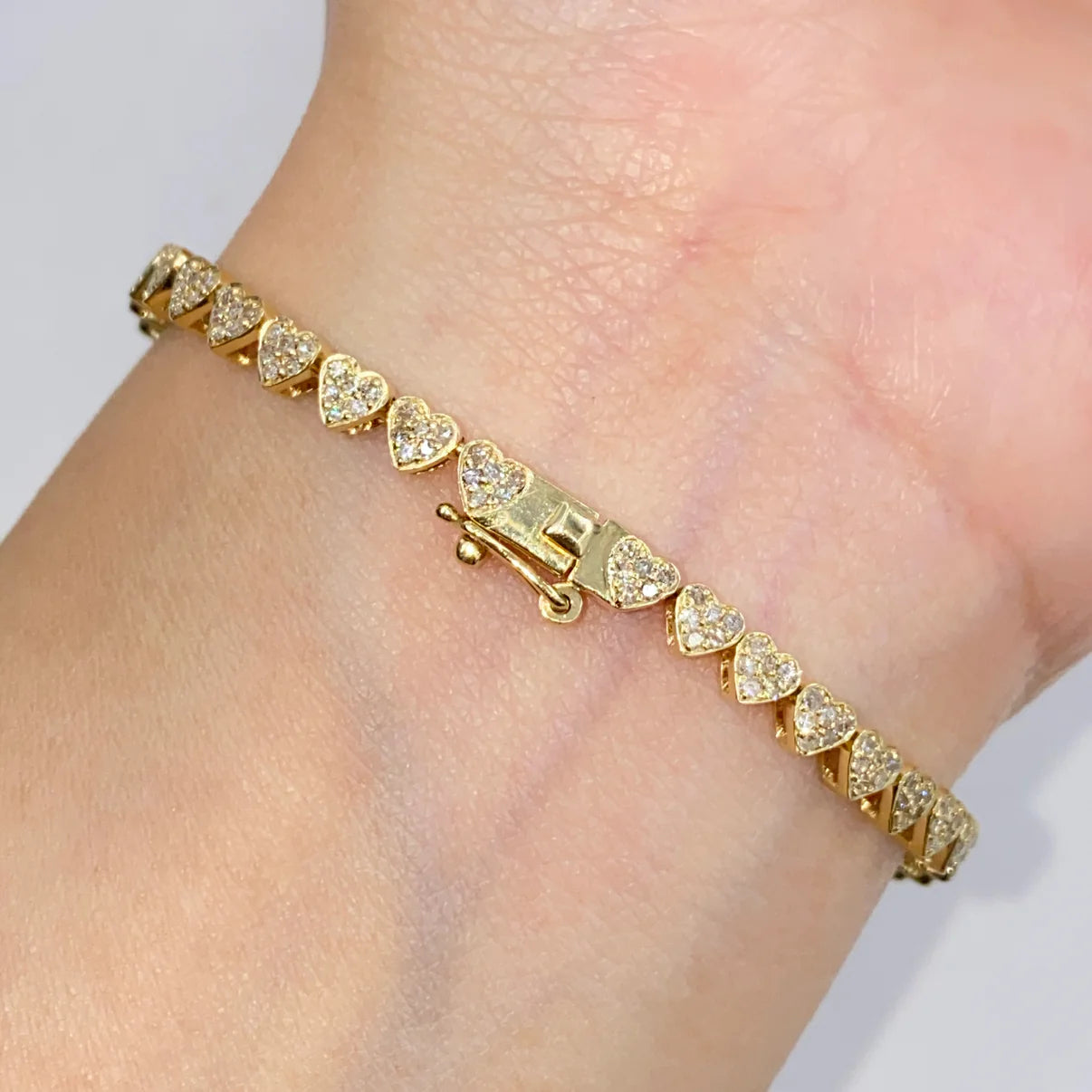 14K Gold Heart Diamond Tennis Bracelet 3.8mm