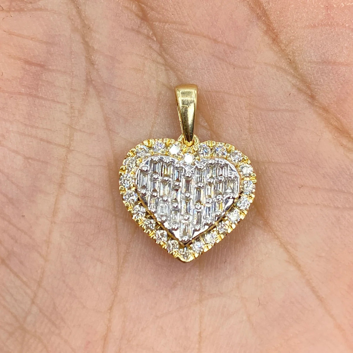 14K Gold Diamond Pave Baguette Heart Pendant