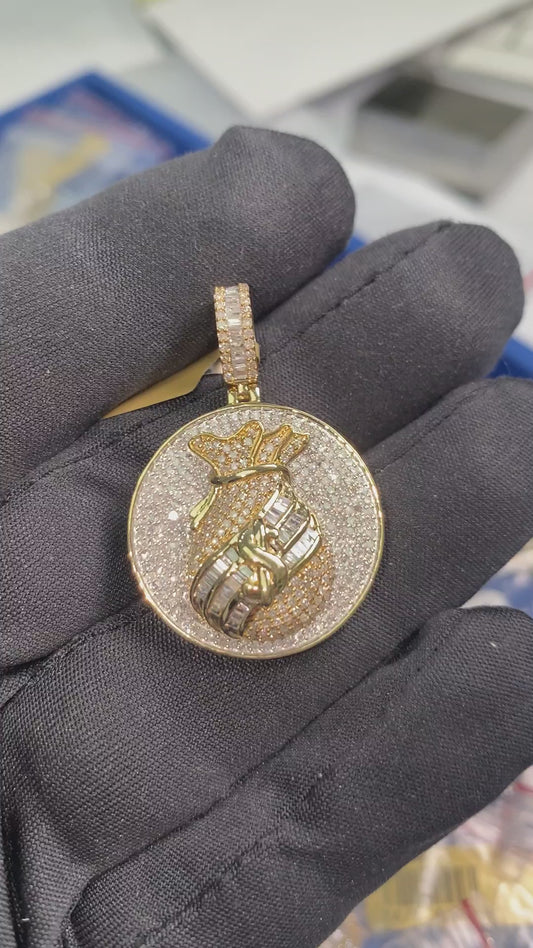 Diamond Money Bag pendant 14k yellow gold MGI-P2892