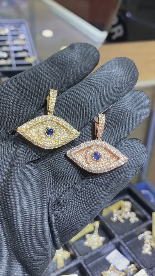 Diamond evil eye pendant 14k yellow/ rose MGI