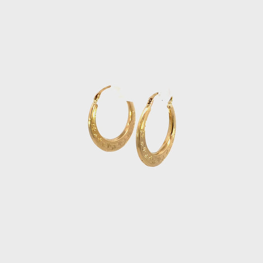 14K Yellow Gold Greek Hoop Earrings 21mm