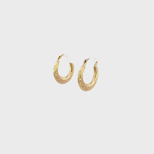 14K Yellow Gold Greek Huggie Hoop Earrings 15.9mm