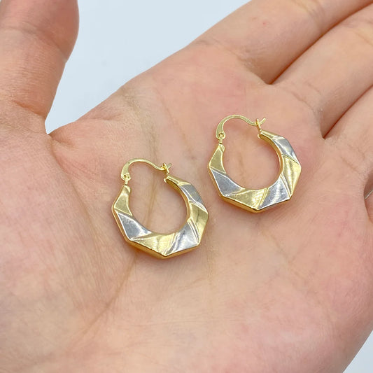 14K Yellow Gold Geometric Hoop Earrings