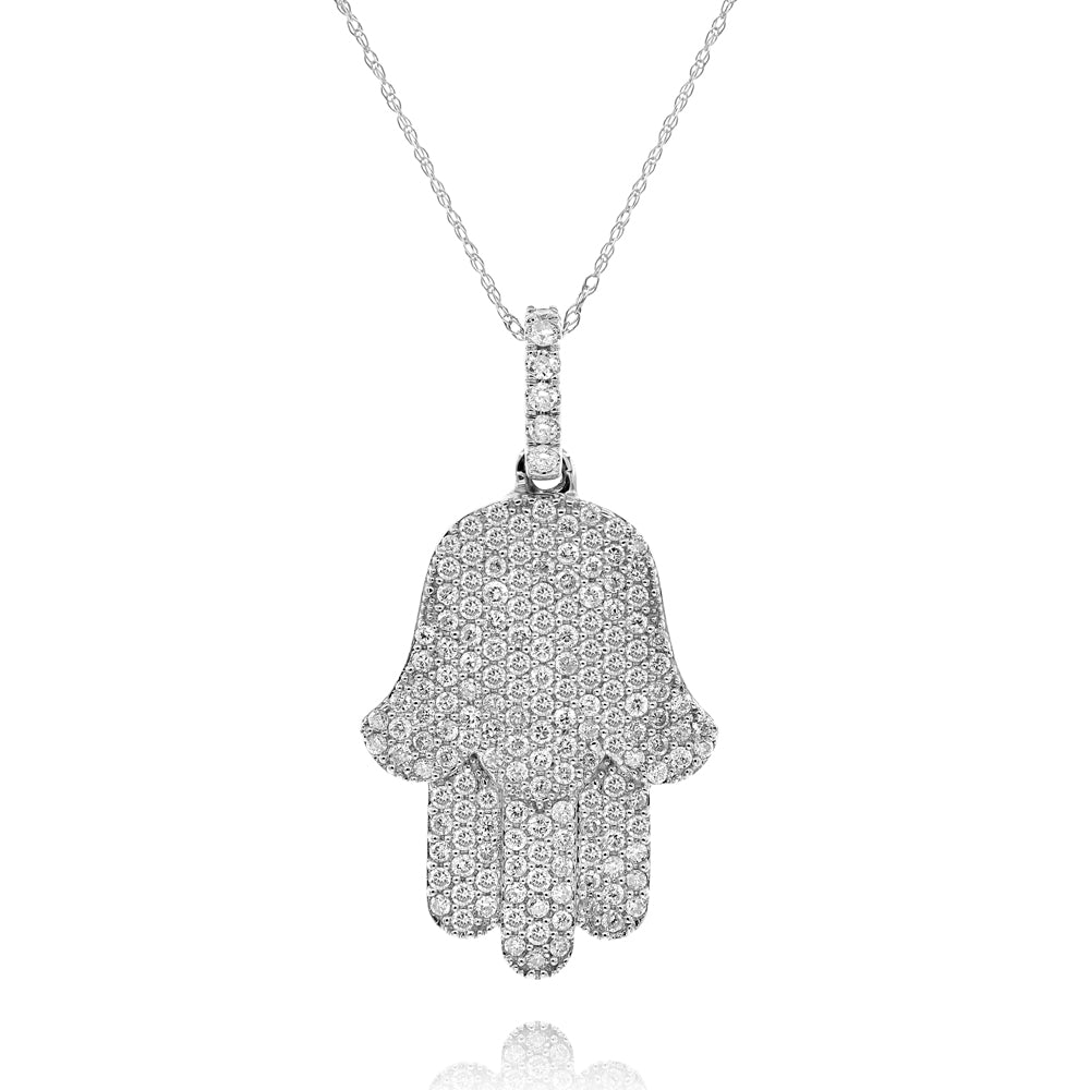 Diamond hamsa pendant 18k white gold AP11261