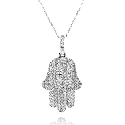 Diamond hamsa pendant 18k white gold AP11261