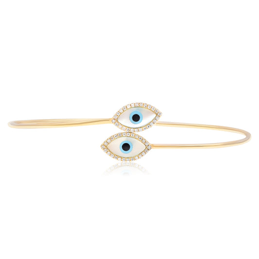 Evil eye diamond bangle 14k yellow gold BI318A