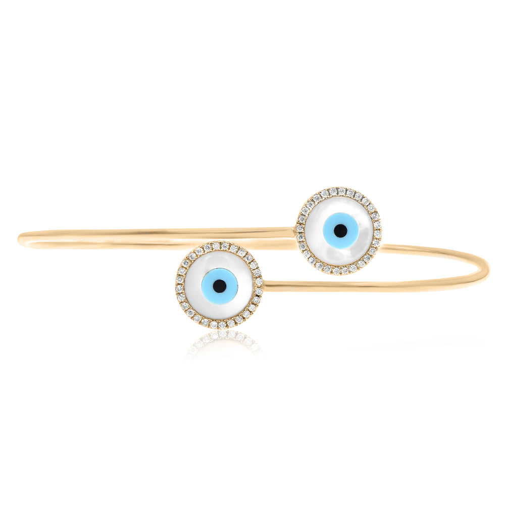 Evil eye diamond bangle 14k yellow gold BI320A