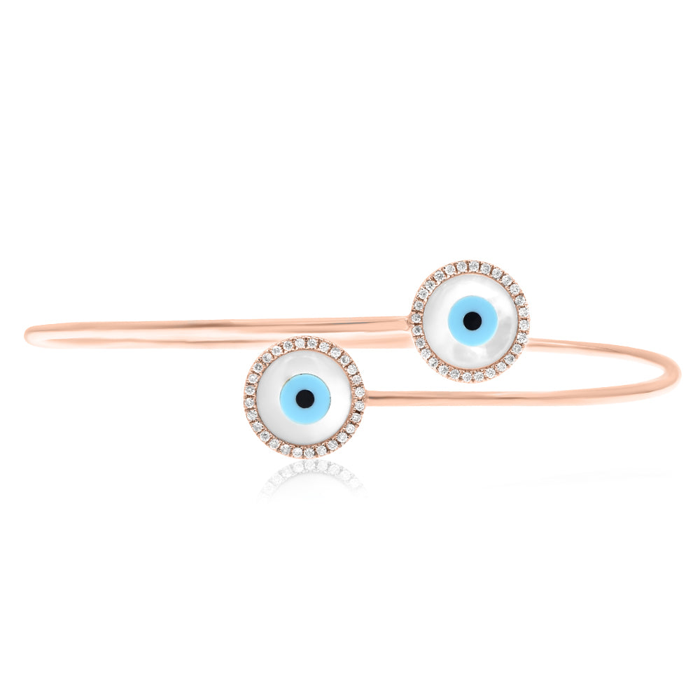 Evil eye diamond bangle 14k rose gold BI320