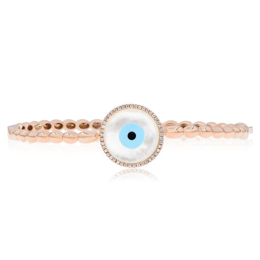 Evil eye diamond bangle 14k rose gold BI328A