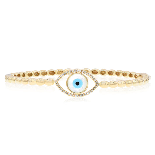 Evil eye diamond bangle 14k yellow / rose / white gold BI329A