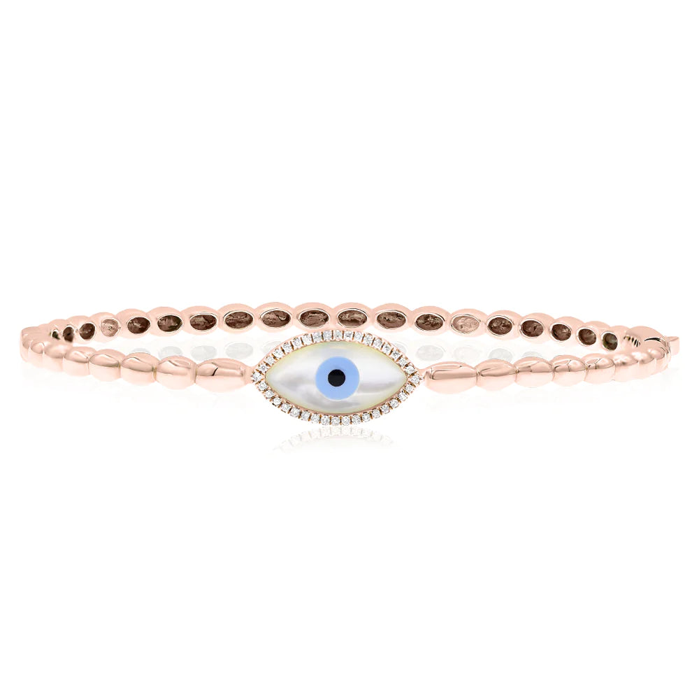 Evil eye diamond bangle 14k yellow / rose / white gold BI330B