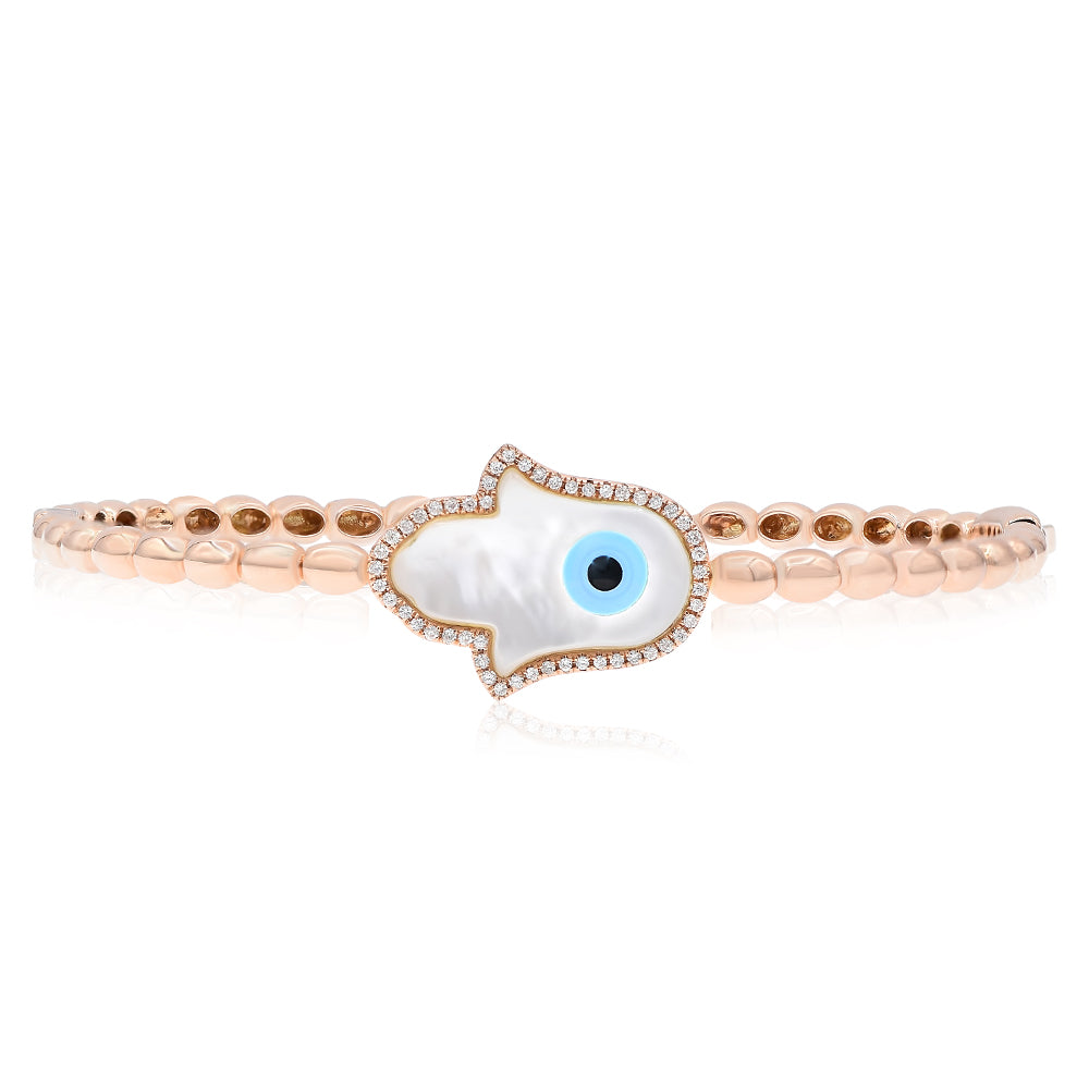 Evil eye diamond bangle 14k rose gold BI331B