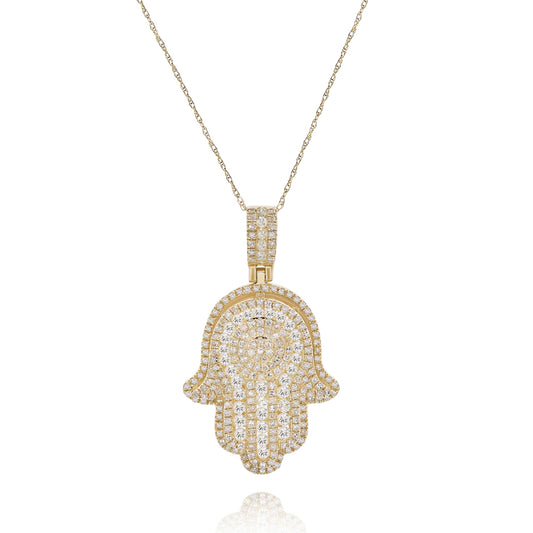 Diamond Hamsa pendant 14k yellow gold FOPR10267