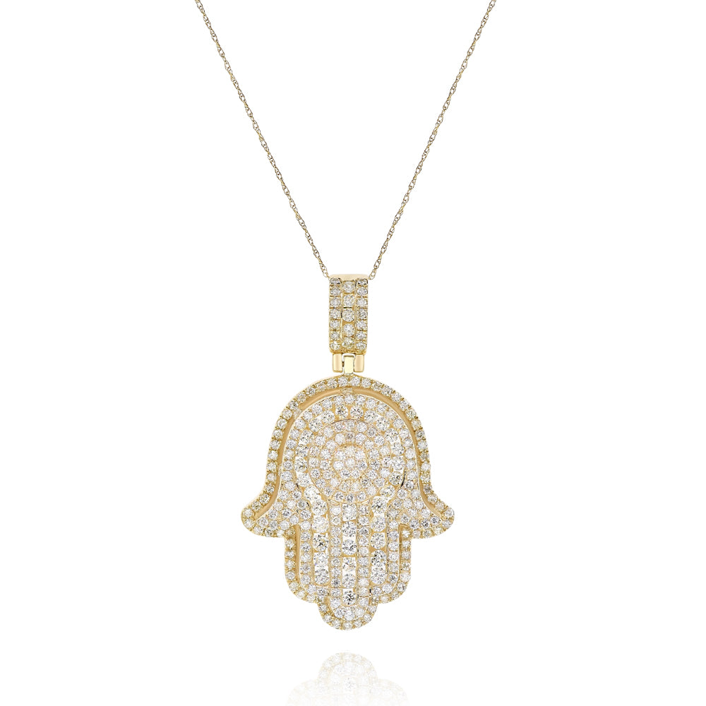 Diamond hamsa pendant 14k yellow gold FOPR10269