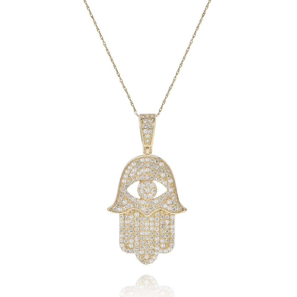 Diamond hamsa pendant 14k yellow gold FOPR10592