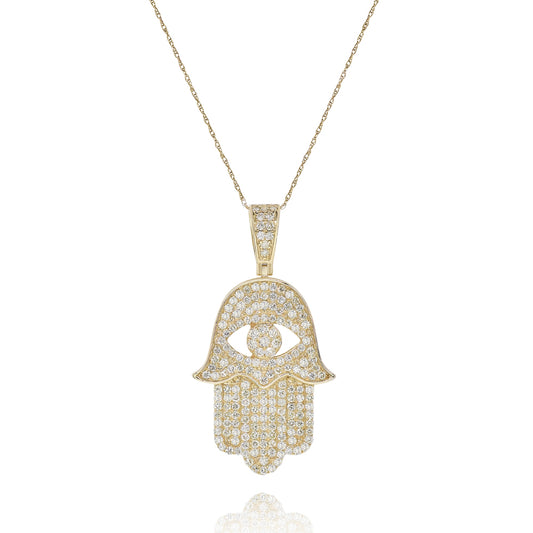 Diamond hamsa pendant 14k yellow gold FOPR10592